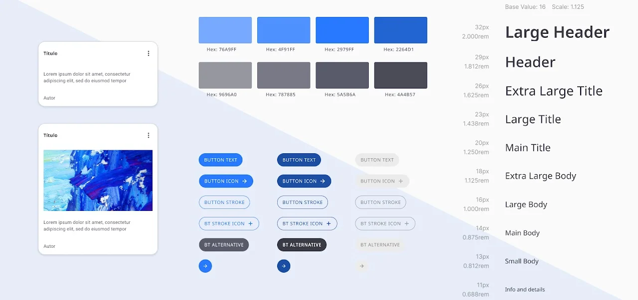 Style guide components: buttons, selectors, cards and colours