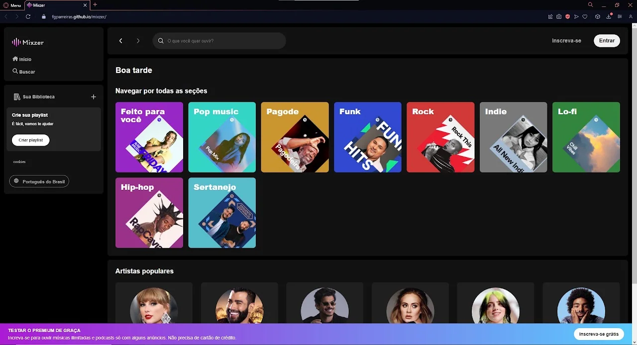 Mixzer homepage