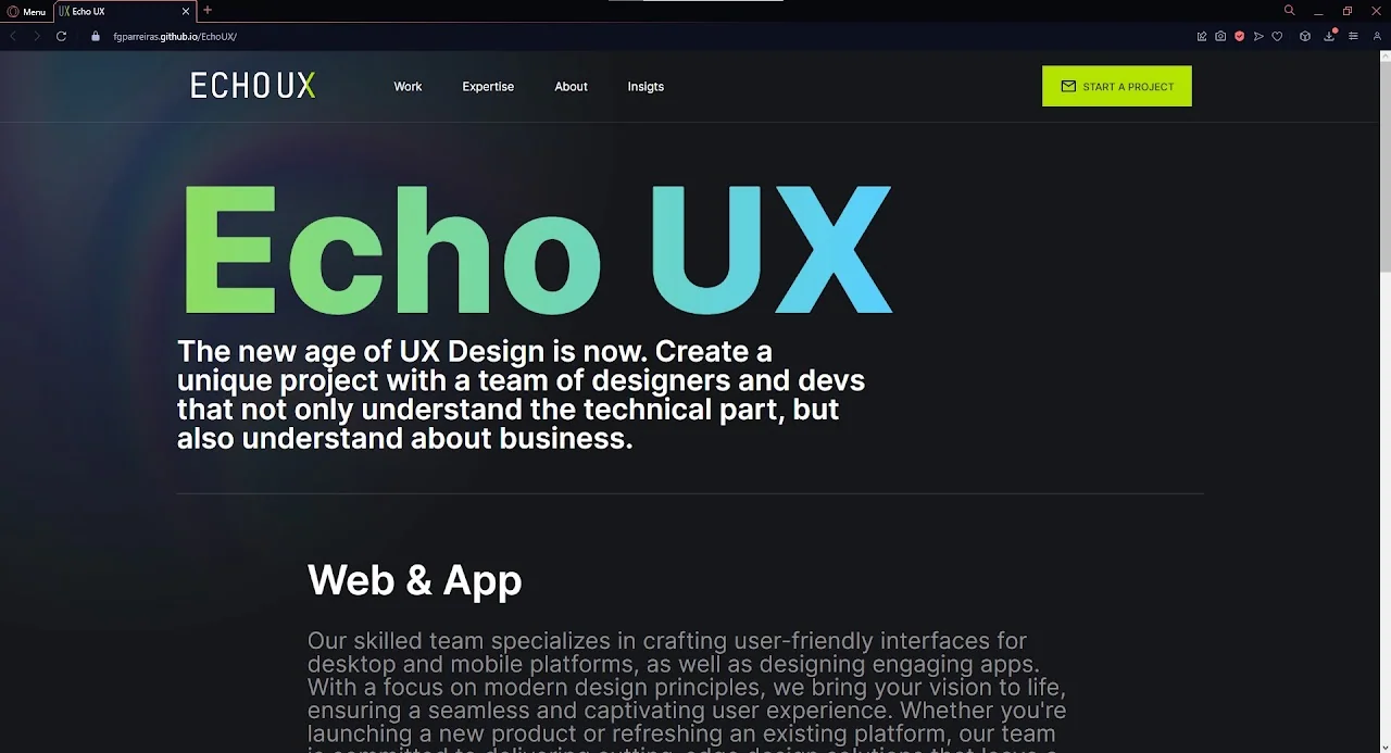 Echo UX homepage