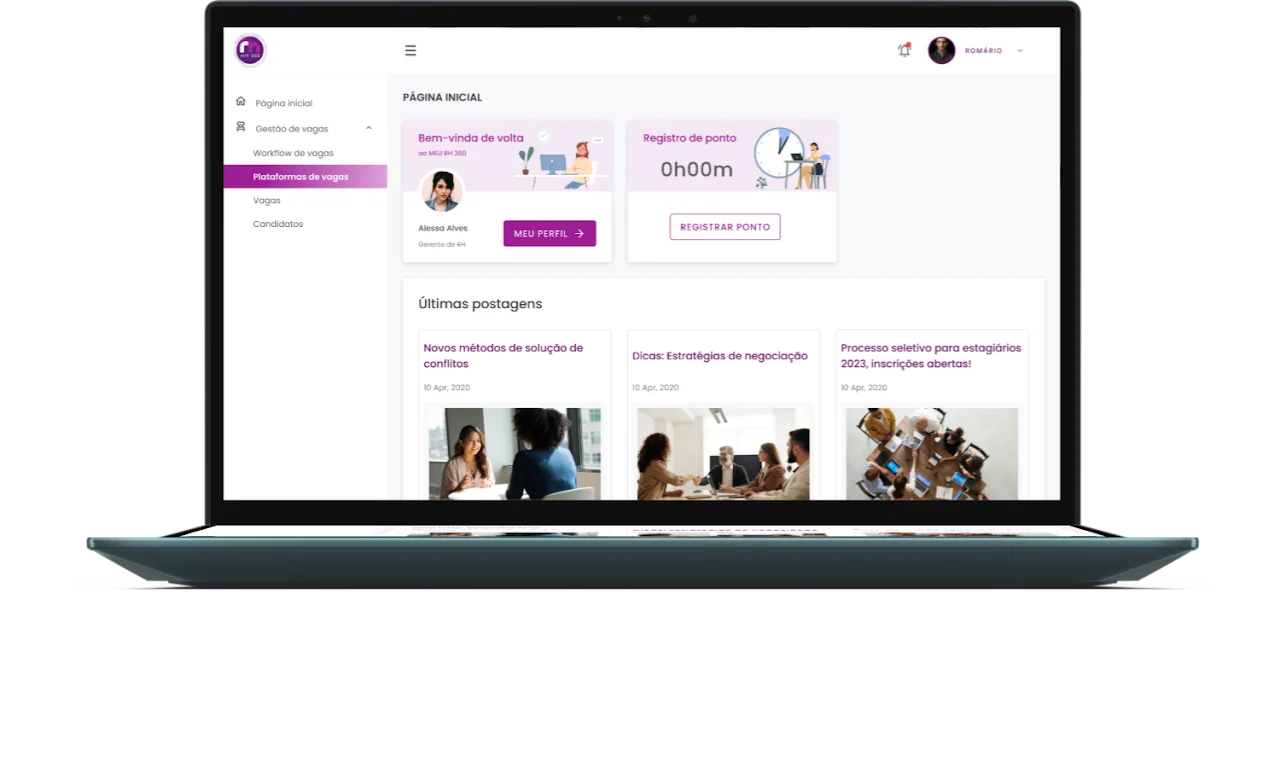 MeuRH360 platform on a laptop